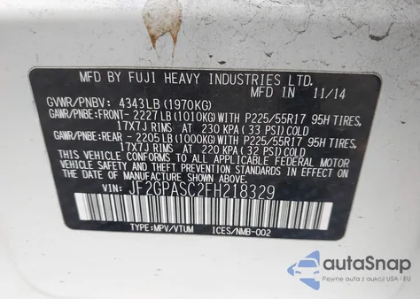 2015 Subaru Xv Crosstrek 2.0I Limited from USA, damaged, VIN JF2GPASC2FH218329